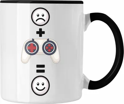 Produktbild von Trendation - Gamer Zocker Tasse Geschenk für Gamer Lustige Geschenkidee :( + Kontroller = :) Geburtstag (Schwarz)