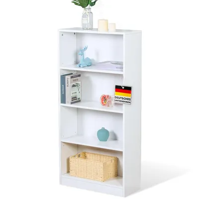 Produktbild von Bücherregal, Weißes Standregal aus Holz mit 4 Etagen, 60 x 24 x 121,5 cm, Regal weiß, Offen & platzsparend, Maine