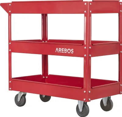 Produktbild von Dielenský montážny vozík Arebos | vozík na náradie | flexibilné kolieska | nosnosť do 100 kg | 3 priehradky | červená