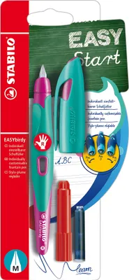 Immagine prodotto di STABILO EASYbirdy stilografica ergonomica per la scuola - pennino M - destrorso - turchese + rosa neon