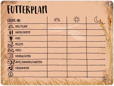 Produktbild von Metallschild XXL mit Futterplan für Pferde Motiv Schild Blechschild