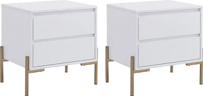 Produktbild von Set aus 2 Nachttischen mit 2 Schubladen - MDF und Metall - Weiß lackiert und Gold - KORASA Pascal Morabito