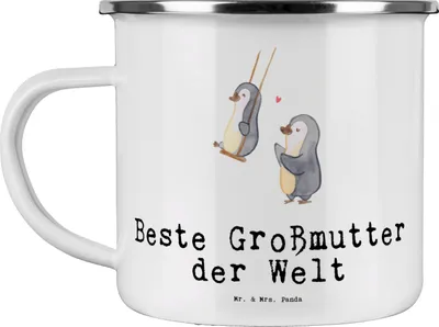 Produktbild von Mr. & Mrs. Panda Teetasse Pinguin Beste Großmutter der Welt - Weiß - Geschenk, Oma, Omi, Haferl, Geschenkidee, Grosseltern, Tasse Emaille, Emailletasse, Pott, Geworden