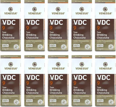Produktbild von VENESSA VDC 9 - Trinkschokolade 10 x 1kg Vorratspack - Kakaohaltiges Getränkepulver mit Milchanteilen. 9% stark entöltes Kakaopulver