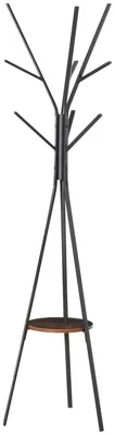Zdjęcie produktu dla Wieszak na ubrania z 7 haczykami i półką, 45 x 45 x 180 cm, czarno-brązowy – styl skandynawski – płyta MDF – trójnożna podstawa