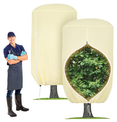 Image de Protection hivernale pour plantes, 120 x 180 cm, protection hivernale pour plantes en pleine terre, protection hivernale pour oliviers, plantes en pot, palmiers, protection hivernale pour palmiers, housse de protection antigel avec fermeture éclair et cordon de serrage (120 x 180 cm)