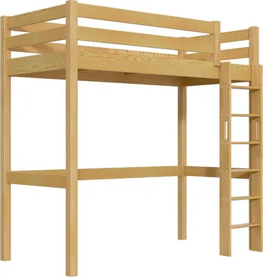 Produktbild von Hohes bett 1-Personen Sylvia 90x200 mit gerader Leiter - Honig