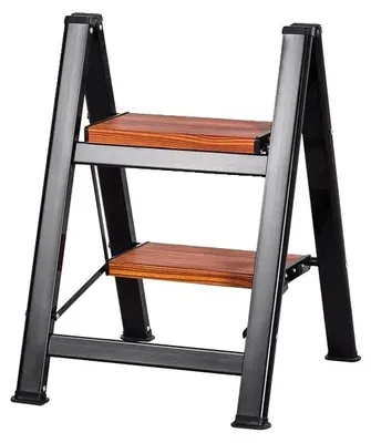 Image de Échelle à 2 marches, en aluminium léger, avec marches antidérapantes, de couleur noire