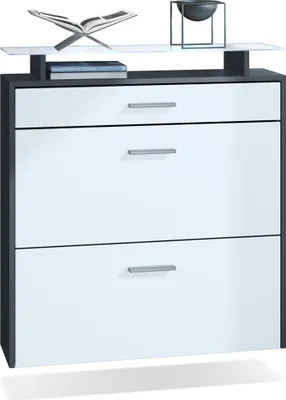 Produktbild von Vladon Schuhschrank Malea, Anthrazit matt/Weiß matt inkl. LED - hängender Schuhkipper für 16 Paar Schuhe (89 x 96 x 23 cm)