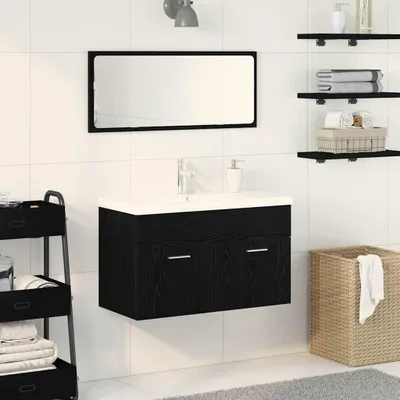Zdjęcie produktu dla Maison Exclusive - Szafka Łazienkowa z szufladą Czarny Dąb 90 x 38,5 x 46 cm