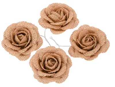 Produktbild von 4 Juterosen 5 cm für Landhaus-Hochzeit - Einheitsgröße