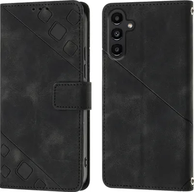 Produktbild von Hülle für Samsung Galaxy A14 5G Prägung Flip Leder Brieftasche Schutzhülle mit Ständer Schwarz