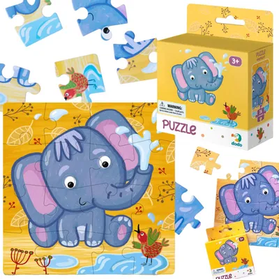 Productafbeelding van Puzzel "Olifant", 16 stukjes. Educatief puzzelspel voor kinderen. Olifantenset, artikelnummer 300162