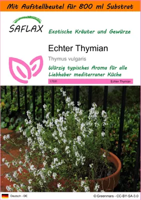 Produktbild von SAFLAX - Garden in the Bag - Kräuter - Echter Thymian - 200 Samen - Mit Anzuchtsubstrat im praktischen, selbst aufstellenden Beutel - Thymus vulgaris