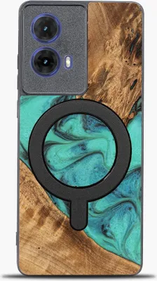 Produktbild von Holzhülle für Motorola Moto G85 5G, Bewood Unique Turquoise für MagSafe