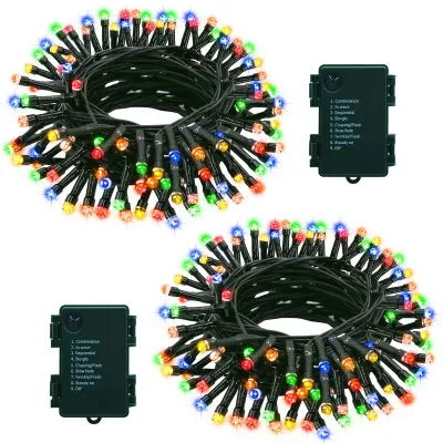 2er Pack 7m 70 LED Lichterkette, batteriebetrieben, Timer, 8 Modi, Multicolor
