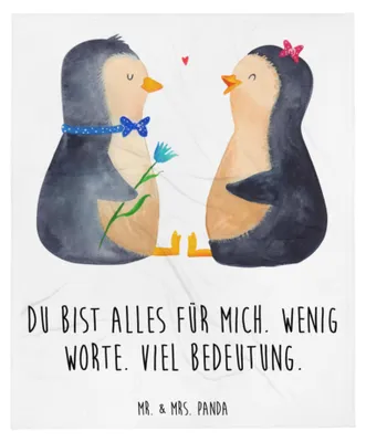 Produktbild von Mr. & Mrs. Panda Sofaüberwurf Pinguin Pärchen - Weiß - Geschenk, glücklich, Plaid, Bettdecke, Decke, Kuscheldecke, Wohndecke, Hochzeit, Tagesdecke, Liebe, Hochzeitstag