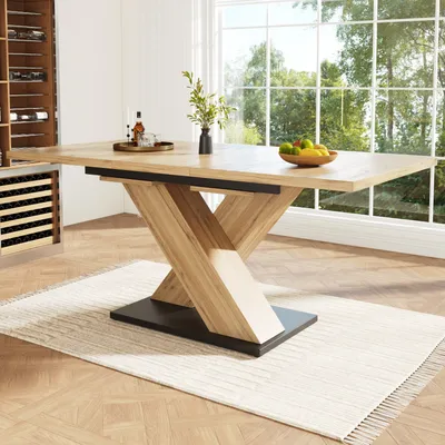 Produktbild von STILVORA Esstisch ausziehbar,Küchentisch mit innenliegender Einlegeplatten,Tisch mit X-form Beine für Küche und Wohnzimmer,natur