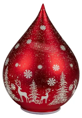 Produktbild von LED Deko Tropfen Winter rot 21 cm Glasleuchte + Timer (6h an / 18h aus) Farbglas Batteriebetrieben. - Stimmungslicht