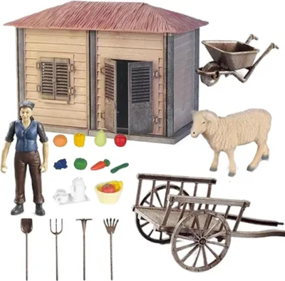 Immagine prodotto di Fattoria Con Casa Del Contadino Set Di Animali Agricoltori Casa Accessori