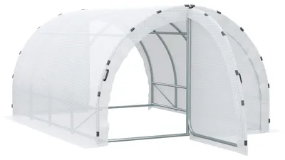 Produktbild von Outsunny Tunnelgewächshaus, 12 m² Grundfläche, 4 x 3 x 2 m (L x B x H), verstärkter 25-mm-Rohrrahmen, Doppeltür mit Griffen, weiß