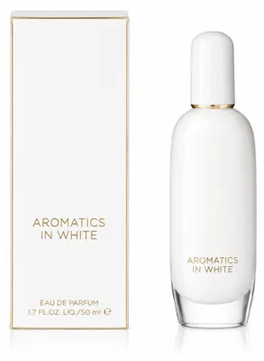 Produktbild von Clinique Aromatics in White, Frauen, 50 ml, Nicht nachfüllbare Flasche, Labdanum, Pfeffer, Veilchen (Blatt), Orangenblüte, Patschuli, Rose, Ambra, Benzoe, Moschus, Vanille