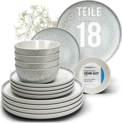 Produktbild von Steingut Geschirrset 6 Pers. Ibiza 18-tlg - Hochwertiges Mediterranes Steingut Geschirr Set - Schüssel & Teller Set - Tafelservice 6 Personen Geschirr
