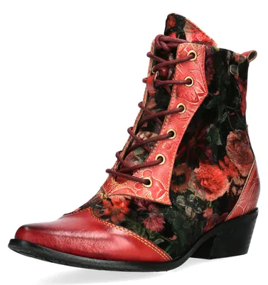Produktbild von Laura Vita Damen Stiefelette Floraldruck Blockabsatz Glattleder HICNIO 29, Größe:39 EU, Farbe:Rot
