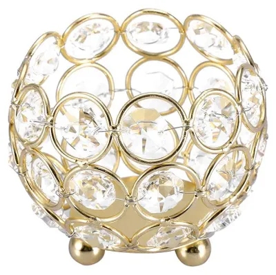 Kristall-Teelichthalter, 8 cm, Gold, für Hochzeit & Tisch