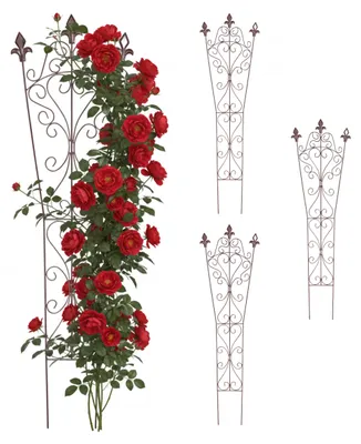 Image de Treillis Relaxdays, lot de 4, H x L : 115 x 32 cm, style vintage, métal, support pour plantes grimpantes, jardin, plantes en pot, marron