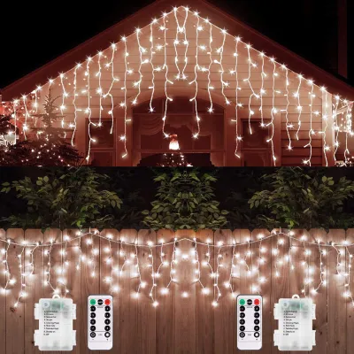 LED Eislichterkette 2,4 m 102 LEDs 18 Tropfen Fernbedienung