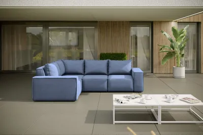 Produktbild von Garten Ecksofa GARDENT wetterfester Stoff NXL Blau kurzer Schenkel Links