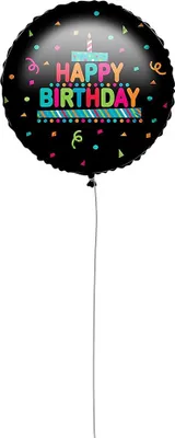 Image de HAPPY BIRTHDAY Ballon en aluminium + poids Noir 45c