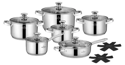 Image de Batterie de Cuisine 14 Pièces tous feux dont induction Collection Davos Acier Inoxydable Swiss Haus SH-DC1014
