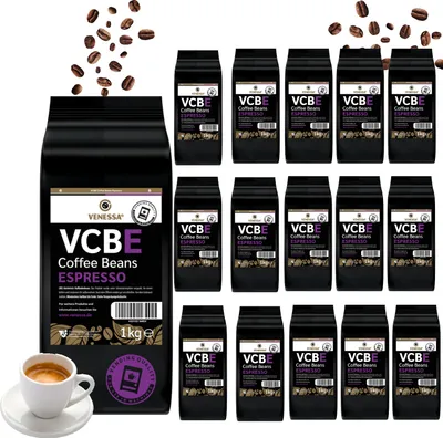 Produktbild von VENESSA VCBE 16 x 1kg Espressobohnen - ungemahlen Kräftig Intensiv - Kaffee für alle Automaten, fein geröstet, 20% Arabica 80% Robusta
