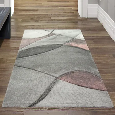 Immagine prodotto di Tappeto moderno da salotto astratto in rosa grigio pastello Dimensioni - 80 x 300 cm
