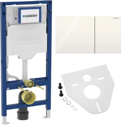Produktbild von BADfabrik24 Geberit Duofix Element für Wand-WC, 112 cm, mit Sigma UP-Spülkasten 12 cm + Geberit Sigma70 Betätigungsplatte für 2-Mengen-Spülung Glas sandgrau inkl. Montageset für Wand-WC