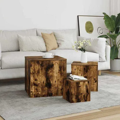 Produktbild von Set mit 3 Couchtischen – aus Rauchholz – moderne und vielseitige kleine Beistelltische