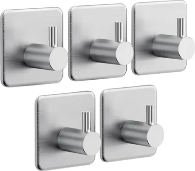 Produktbild von Handtuchhalter ohne Bohren, 5 Stück Handtuchhaken Edelstahl Klebehaken Kleiderhaken Haken Selbstklebend, Rostfrei, Ideal für Bad Toilette Küche Büro, Silber