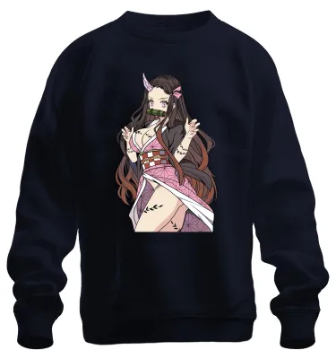 Productafbeelding van Nezuko, demonen, bamboeklem, anime, cosplay, cadeau, manga, schattig, uni, sweatshirt, trui, marineblauw, maat M