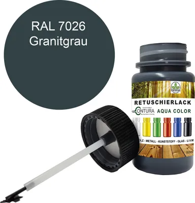 Produktbild von Reparaturlack Lackstift RAL Lack Pinselflasche 50ml. Farbe Holz Metall Möbel Auto Bad Retuschierlack - RAL 7026 Granitgrau
