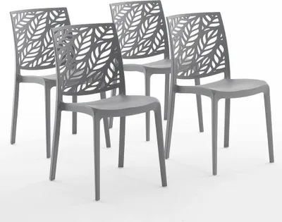 Immagine prodotto di set di 4 sedie impilabili in polipropilene con fibra di vetro per uso esterno e giardino, bar e ristorante, cucina design moderno - DAFNE - Grigio scuro