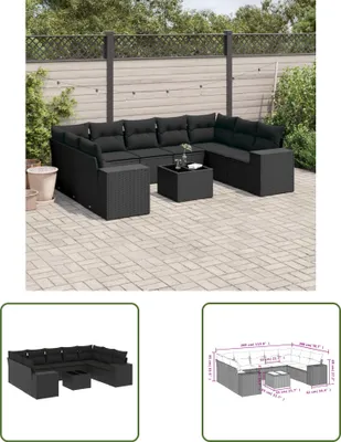 Produktbild von The Living Store 10-tlg. Garten-Sofagarnitur mit Kissen Schwarz Poly Rattan