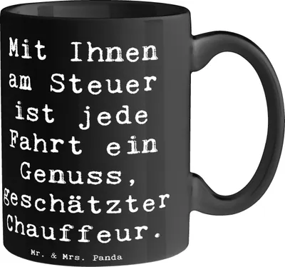 Produktbild von Mr. & Mrs. Panda Kaffeetasse Spruch Chauffeur Genussfahrt - Schwarz - Geschenk, Dankeschön, Unterstützung, Herz, Aufmerksamkeit, Bedanken, Keramiktasse, Dankbarkeit, Pott