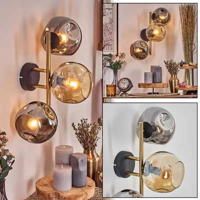 Produktbild von Villamare Wandlampe aus Metall/Glas in Schwarz/Gold-/Rauch-/Bernsteinfarben