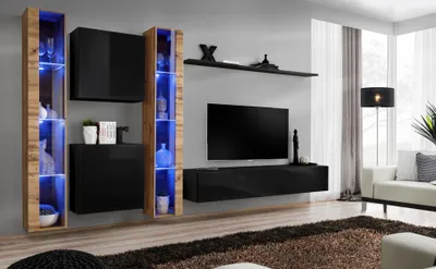 Obrázok produktu pre Súprava nábytku do obývacej izby Moderný dizajn TV stolík Čierny Nábytok do obývacej izby Kompletný