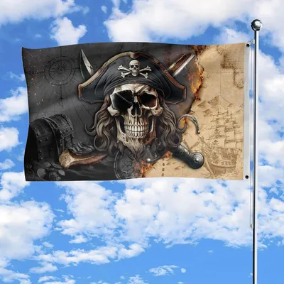 Productafbeelding van Piratenvlag - Huisvlag Piraat - Tuindecoratie - Dubbelzijdig Bedrukt - 152 x 91 cm - Zwart