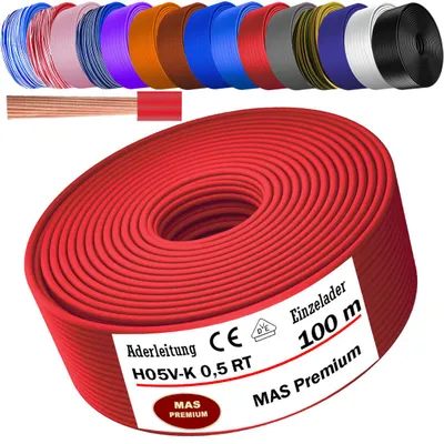 Produktbild von 100m Aderleitung H05 V-K 0,5 mm² Rot Einzelader flexibel