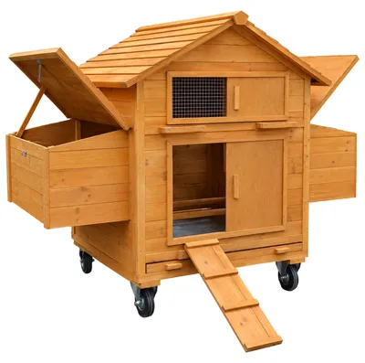 Immagine prodotto di Pollaio mobile su 4 ruote in legno, dotato di appositi vani per la deposizione delle uova, ideale per l'allevamento all'aperto, dimensioni 157x90x114 cm, colore naturale/marrone