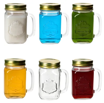 Zdjęcie produktu dla 6 szklanek do napojów 420 ml z uchwytem i pokrywką Koktajle Mrożona kawa Smoothies